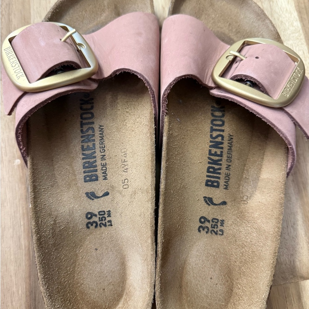Birkenstock Blush Sandals with Gold Buckle
